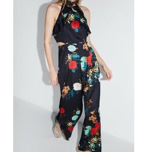 ZARA FLORAL PRINT JUMPSUIT WITH SLITS